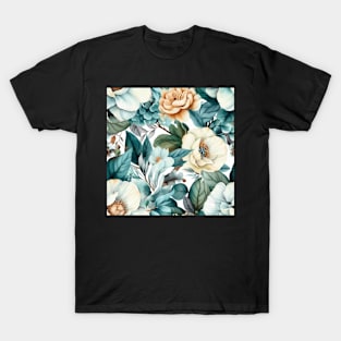 Detailed Water Color Flower Pattern T-Shirt